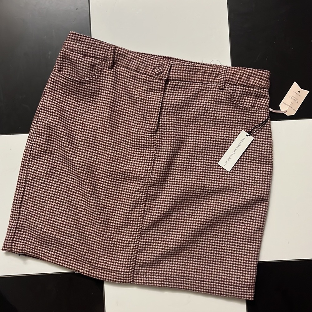 Cupcakes and Cashmere Maroon Houndstooth Wool Blend Mini Skirt